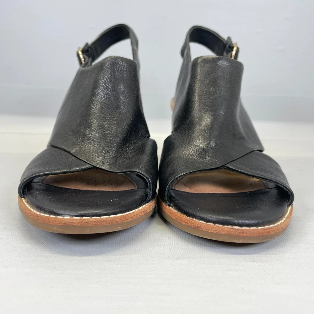 Sofft Mendi Slingback Heeled Sandals Womens Size 7 M Black Leather Buckle Shoes